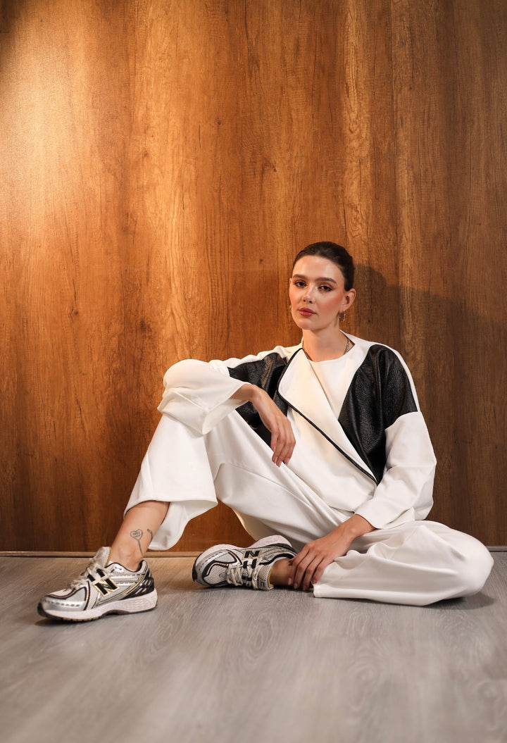 Monochrome wrap suit