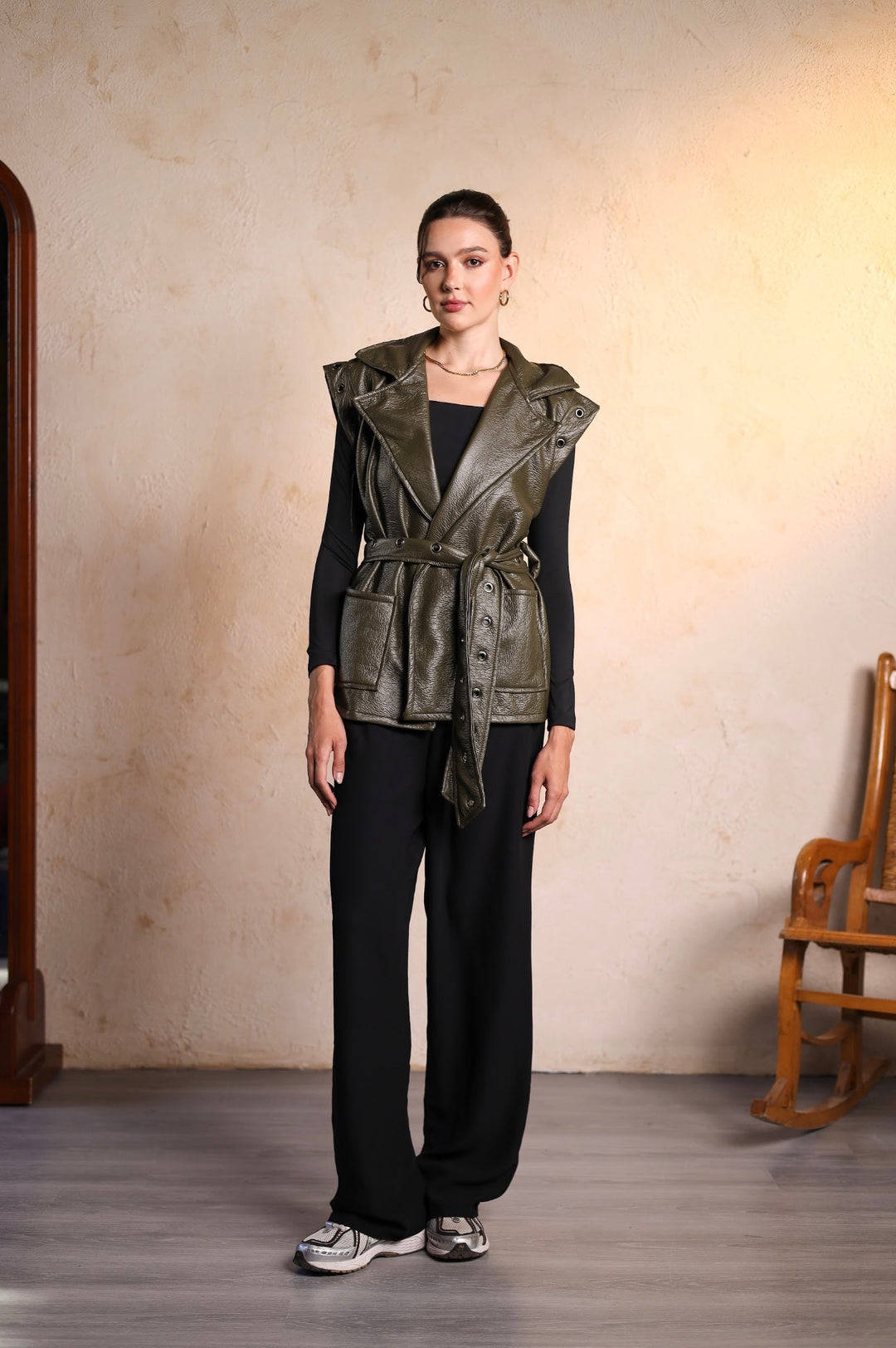 Olive leather vest