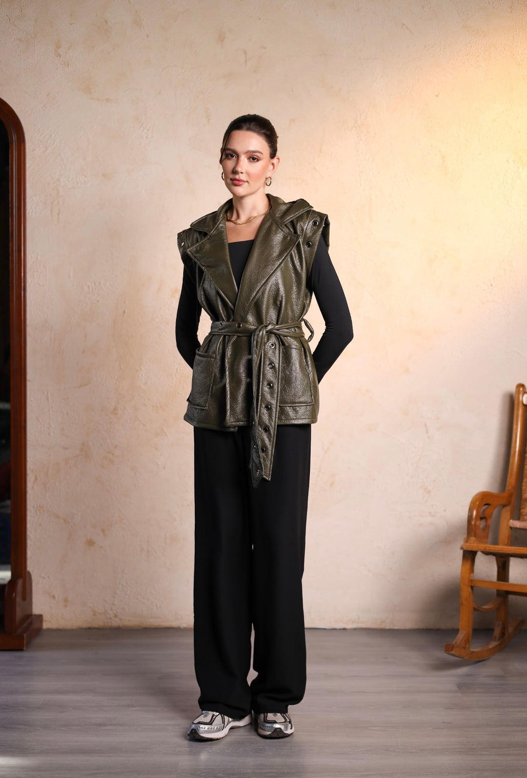 Olive leather vest