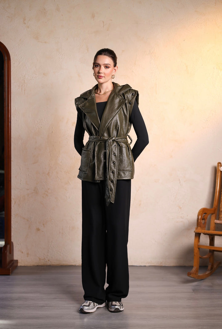 Olive leather vest