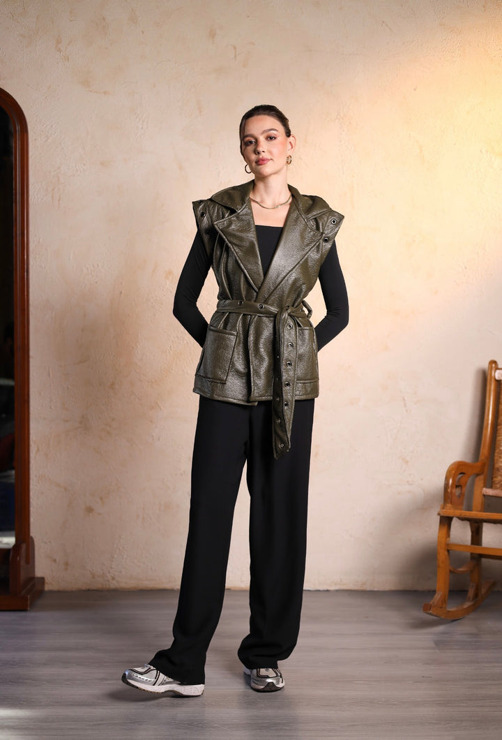 Olive leather vest