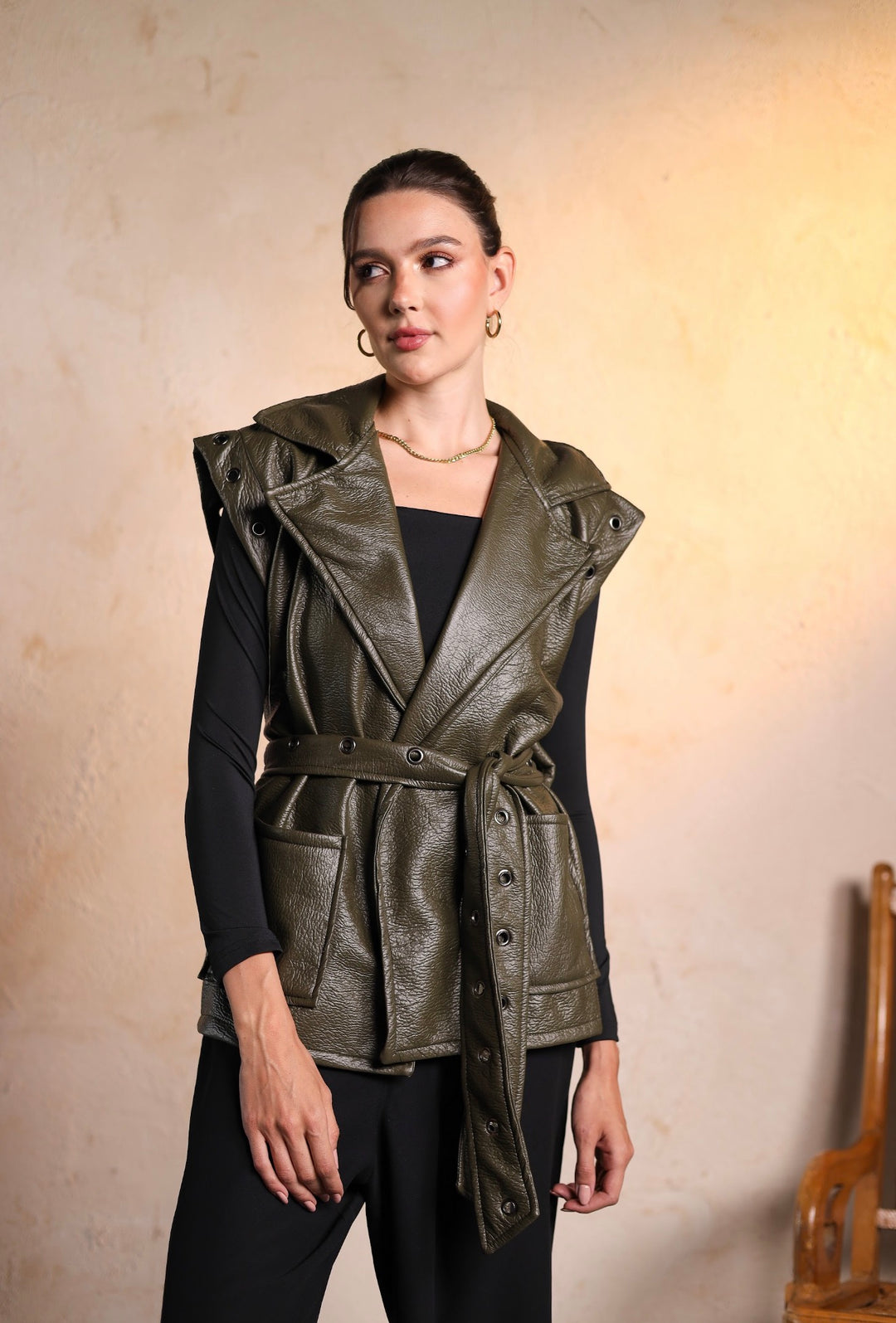 Olive leather vest