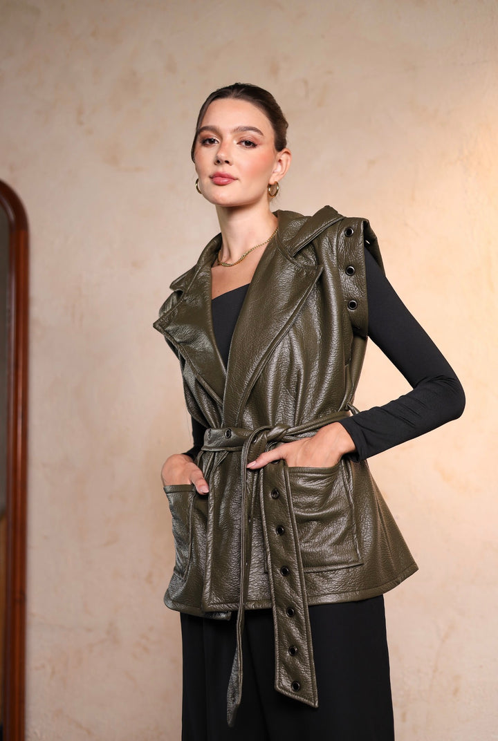 Olive leather vest