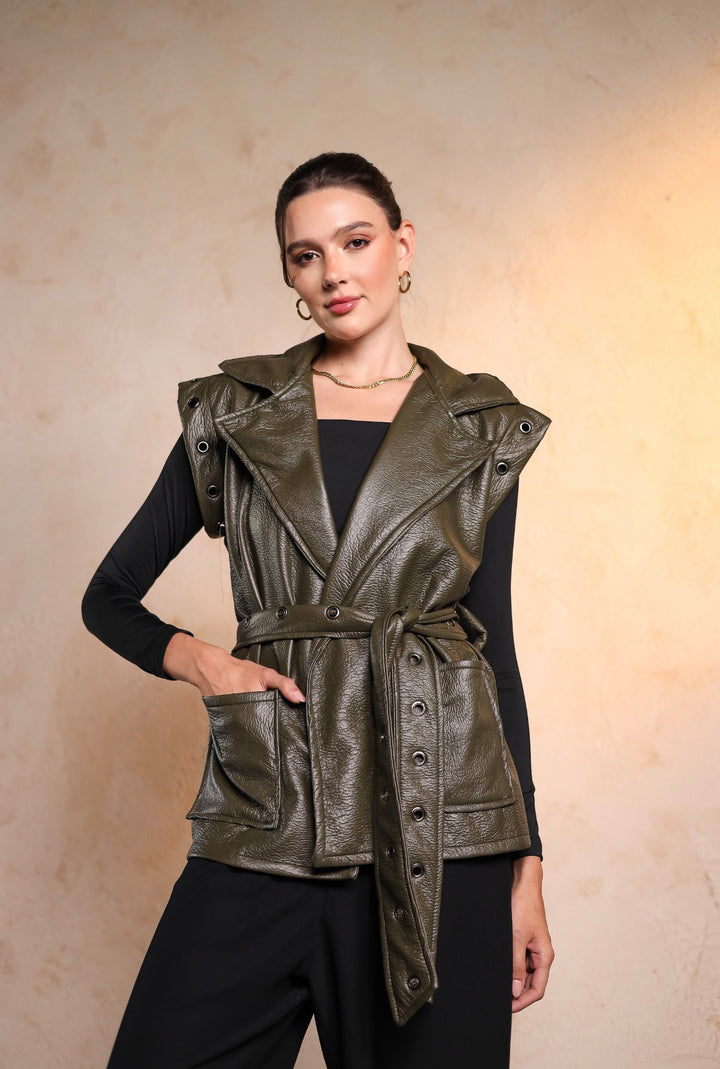 Olive leather vest