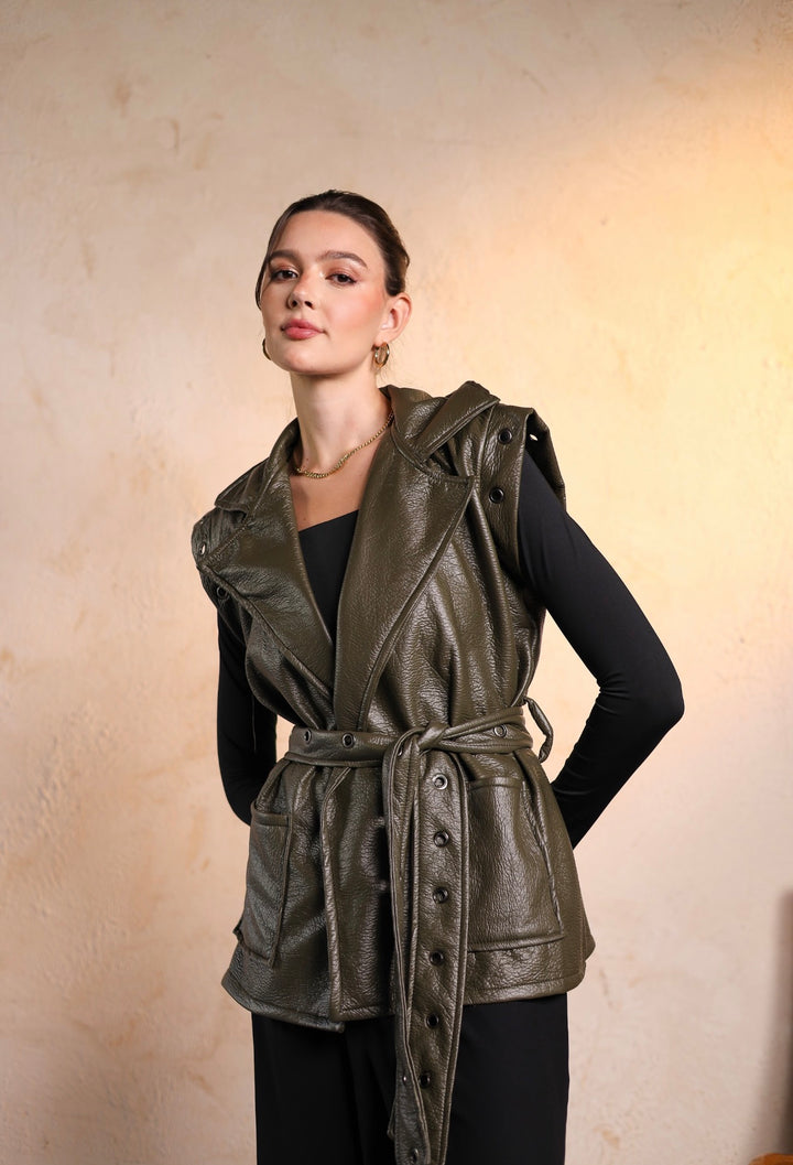 Olive leather vest