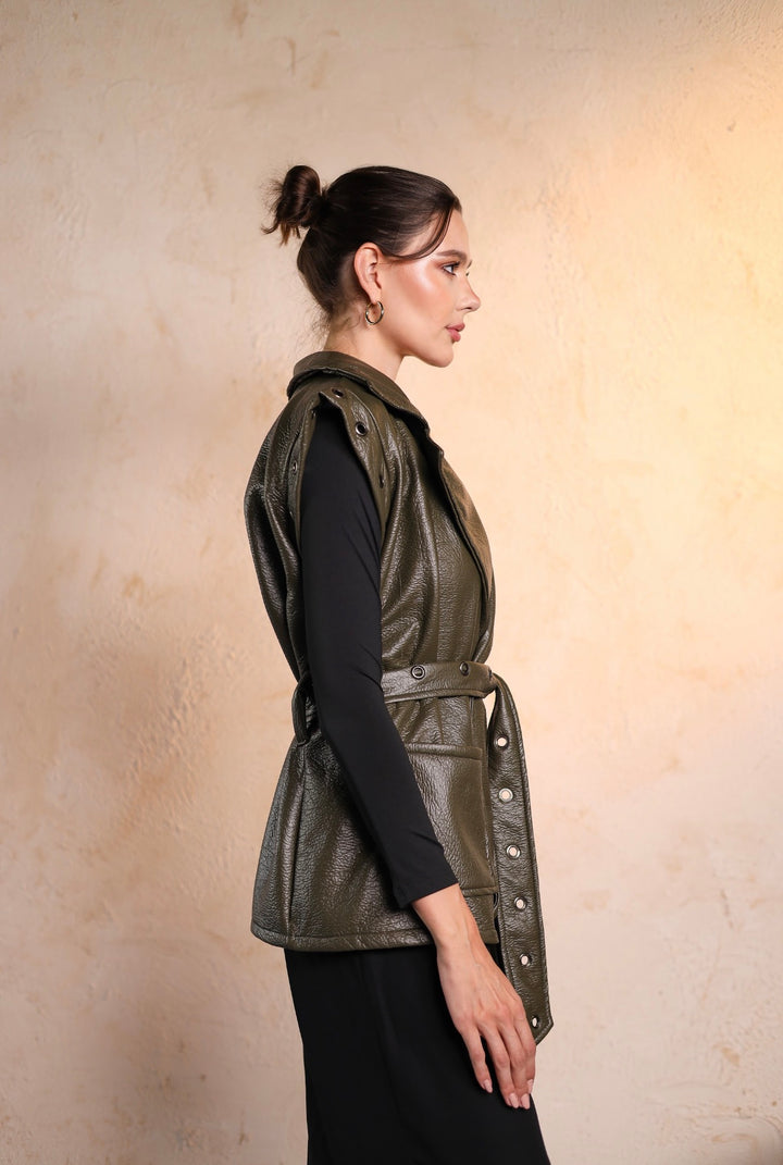 Olive leather vest