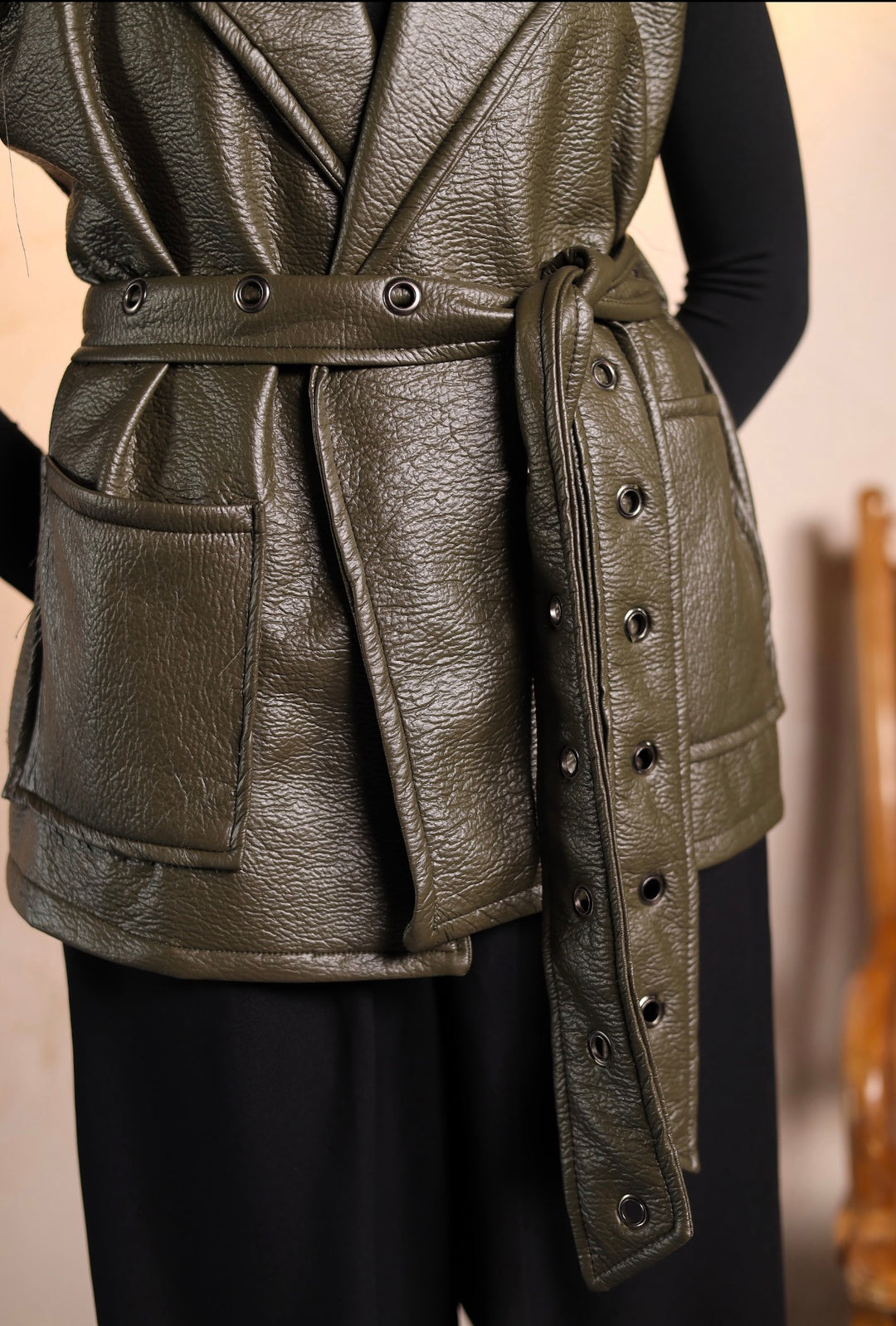 Olive leather vest