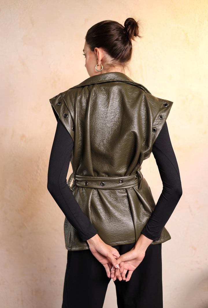 Olive leather vest
