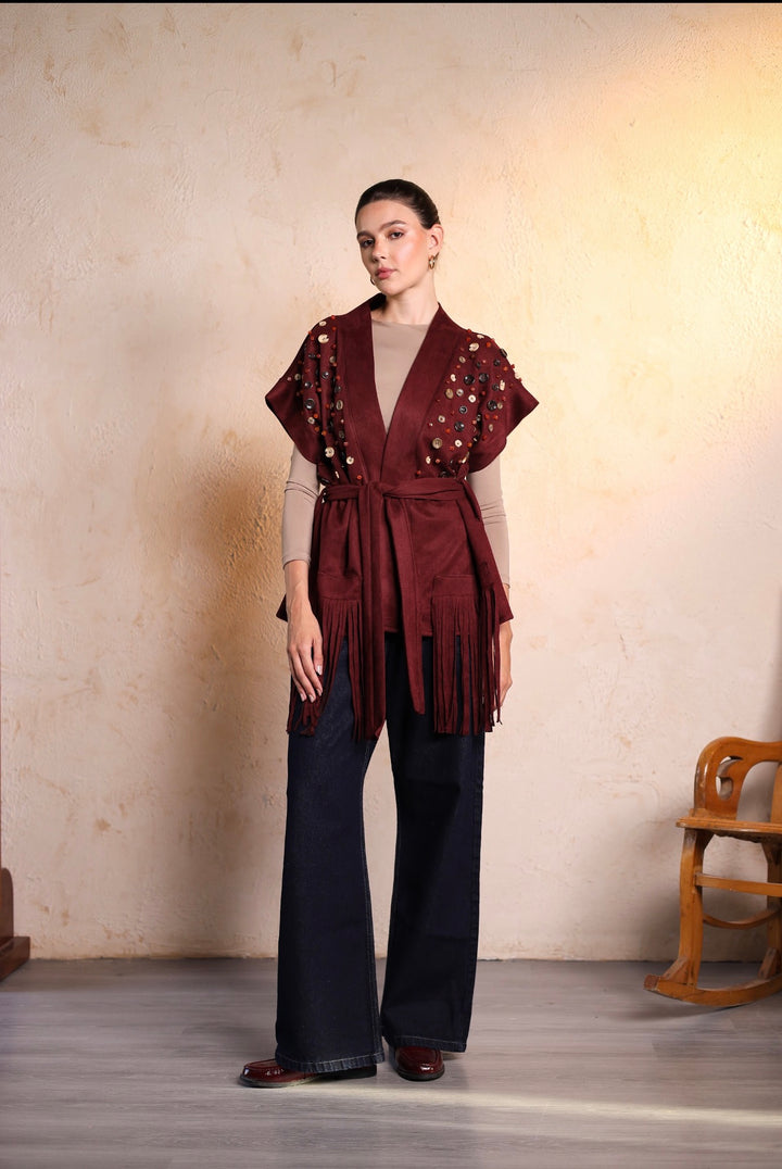 Burgundy button vest