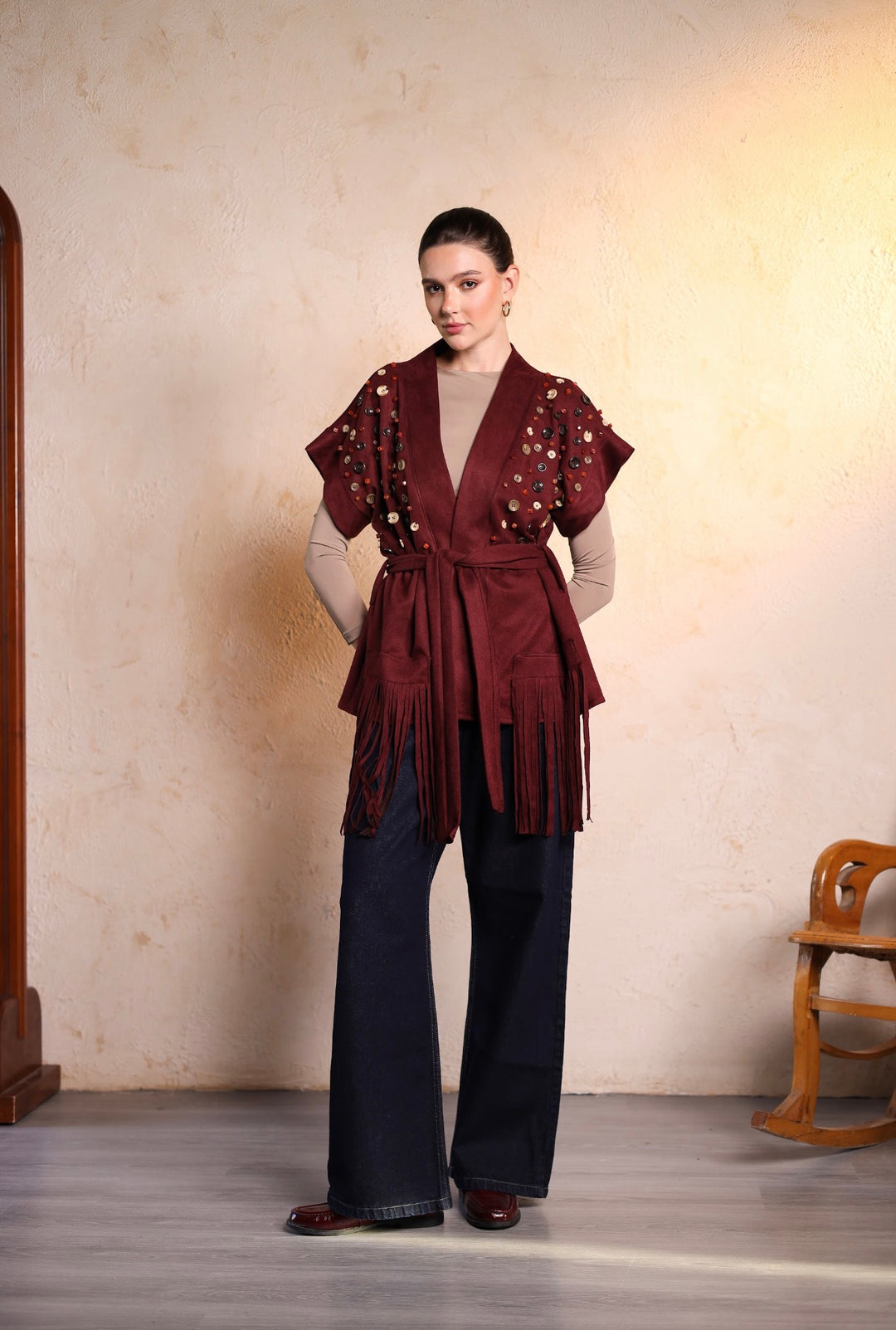 Burgundy button vest