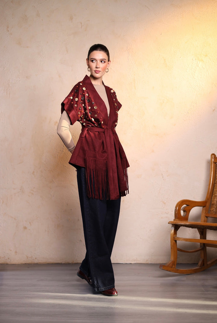 Burgundy button vest