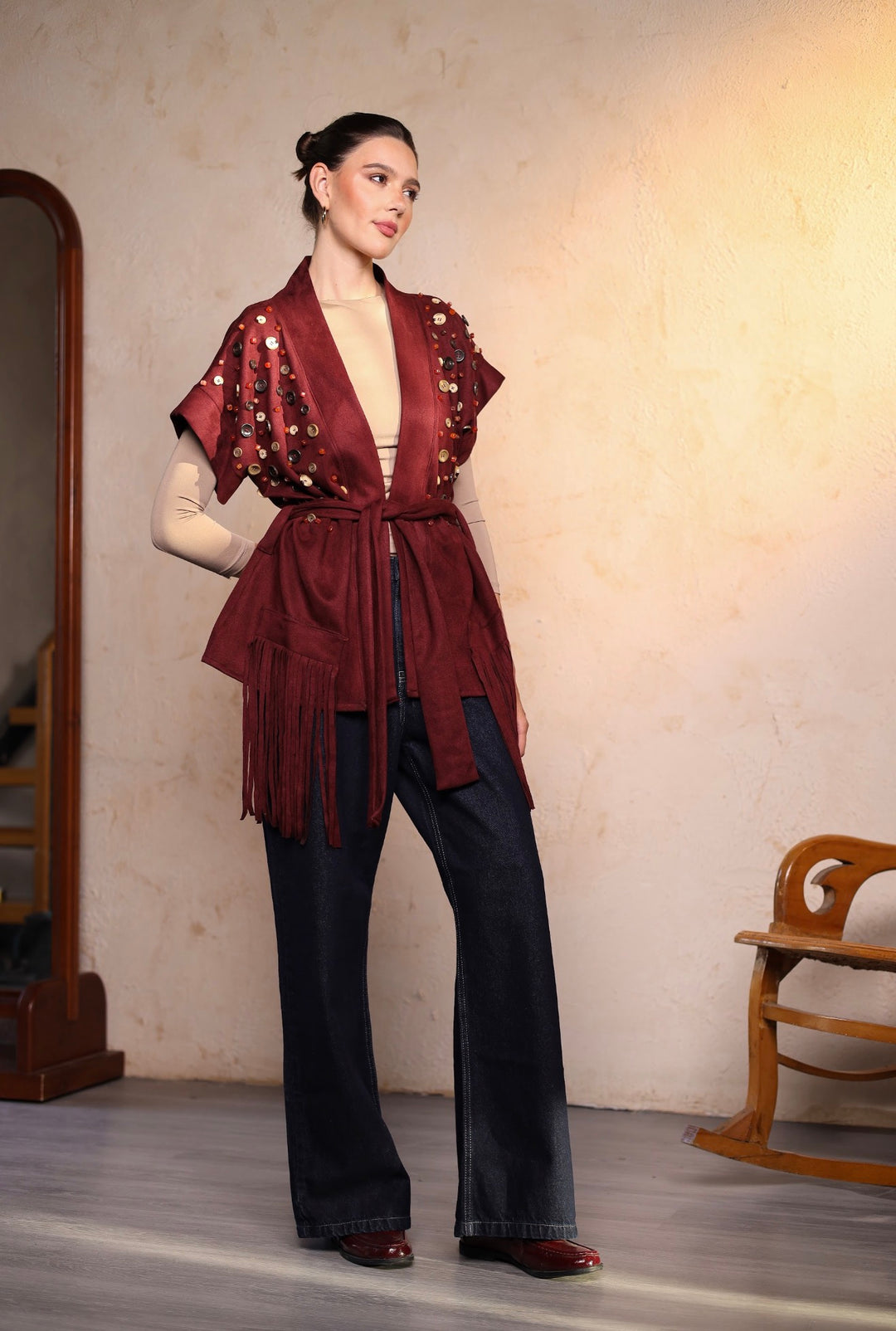 Burgundy button vest