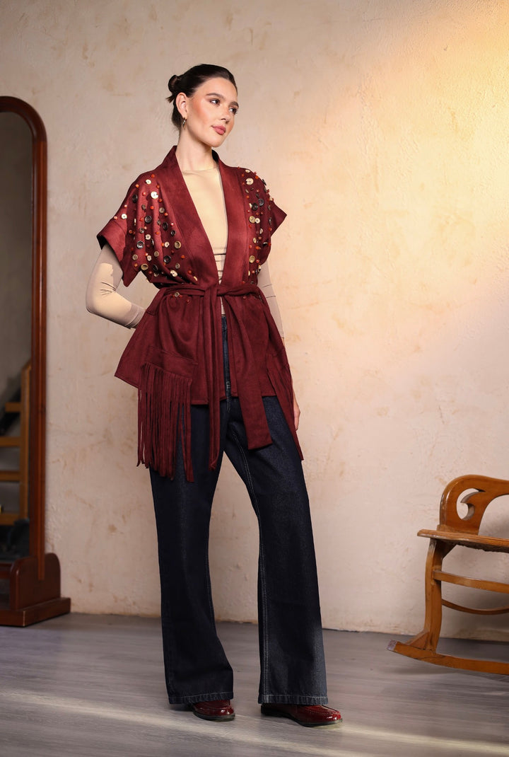 Burgundy button vest