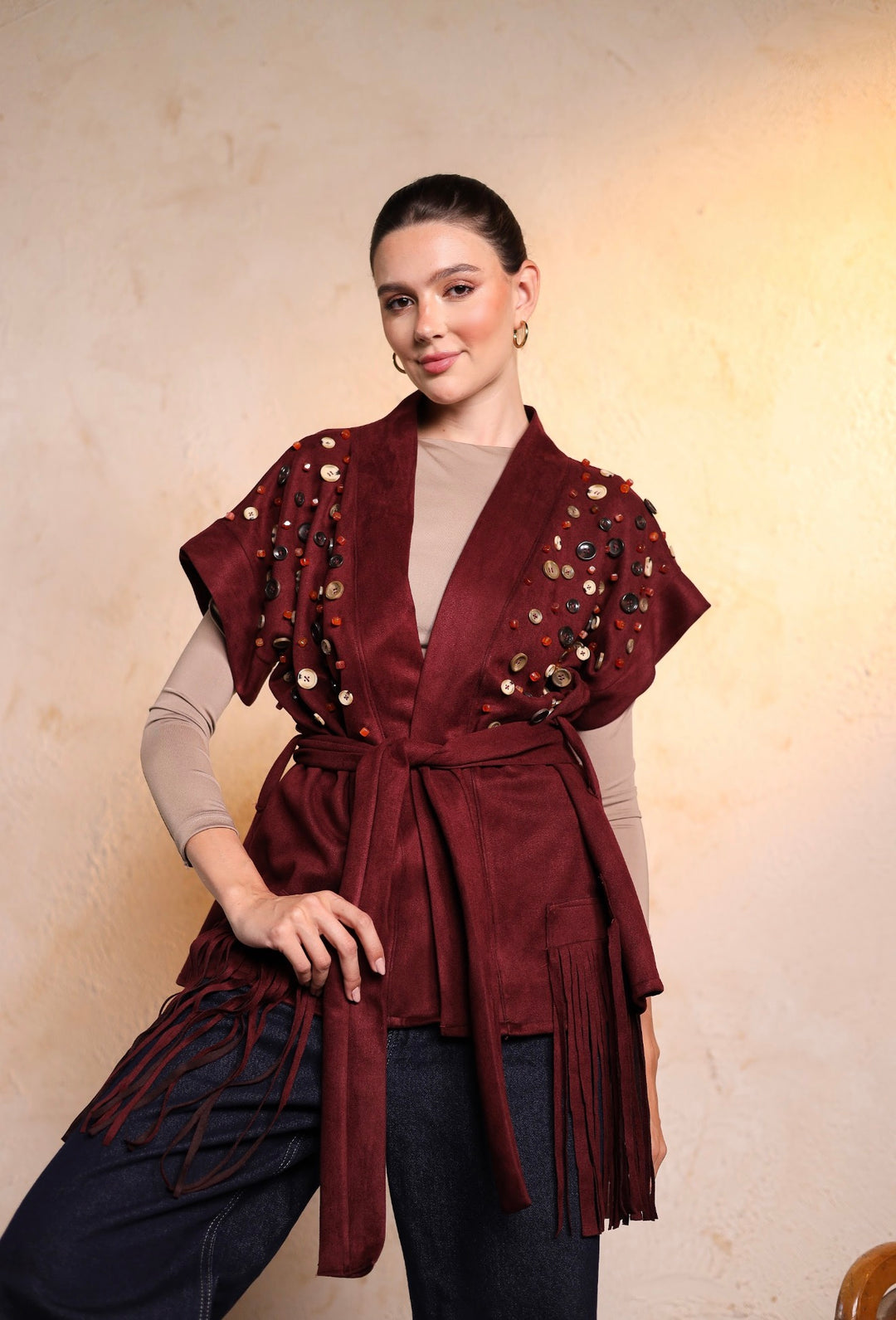 Burgundy button vest