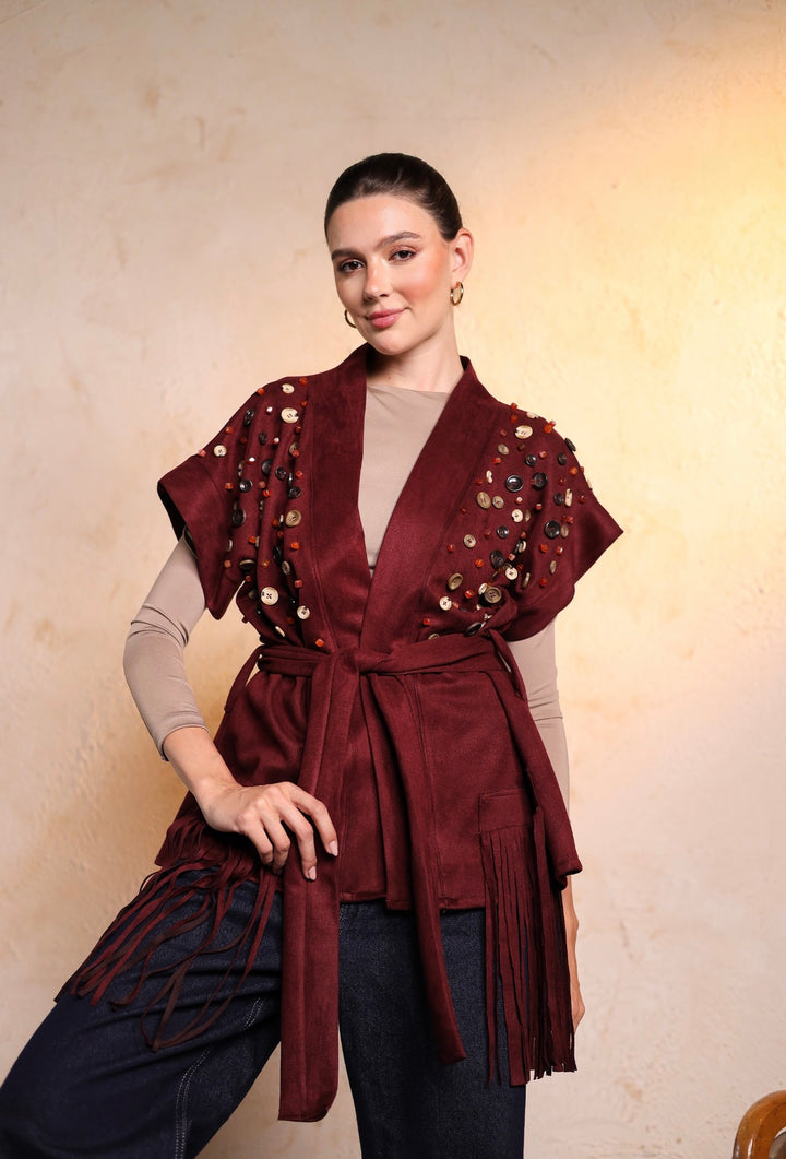 Burgundy button vest