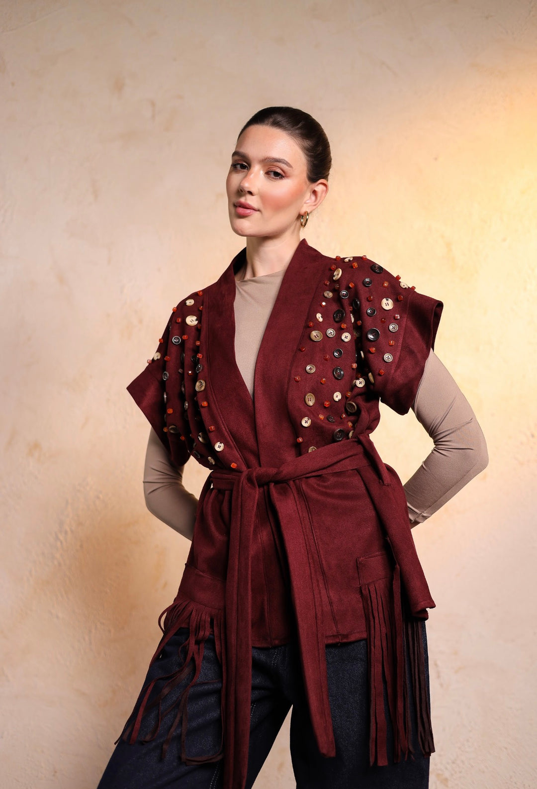 Burgundy button vest