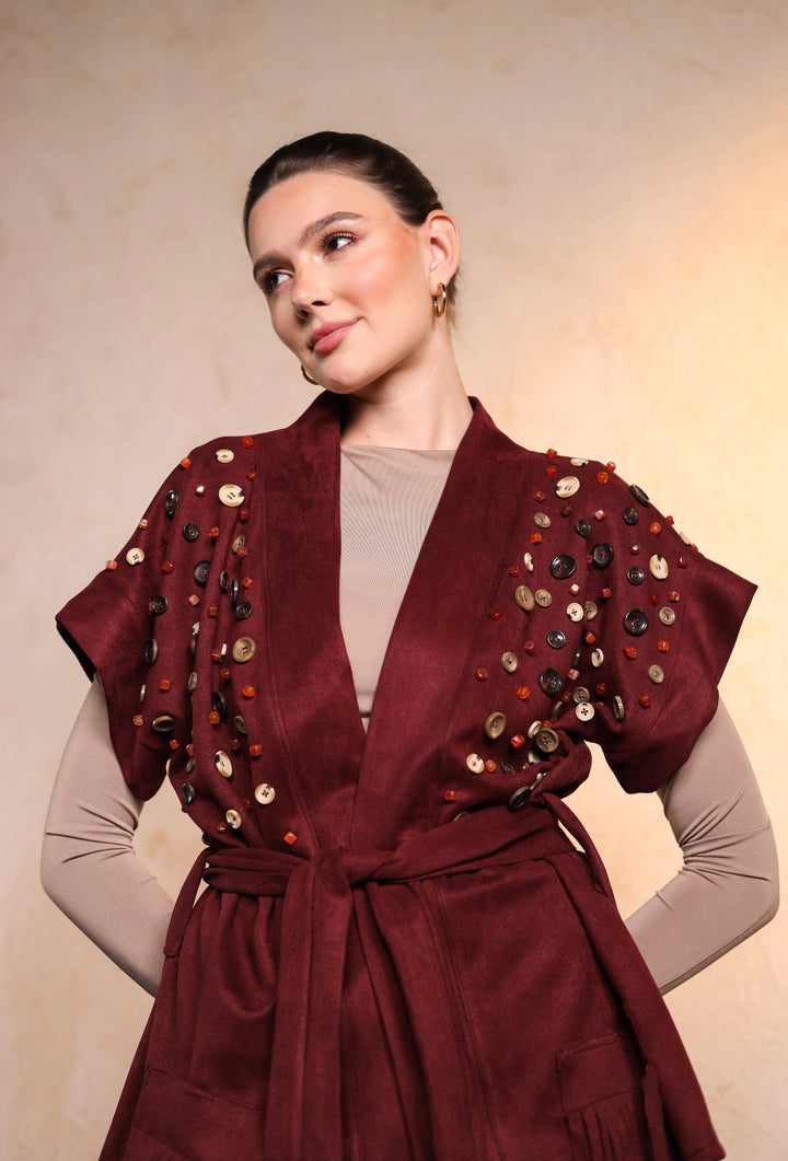 Burgundy button vest