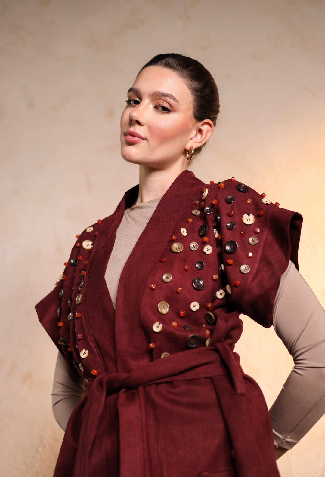 Burgundy button vest