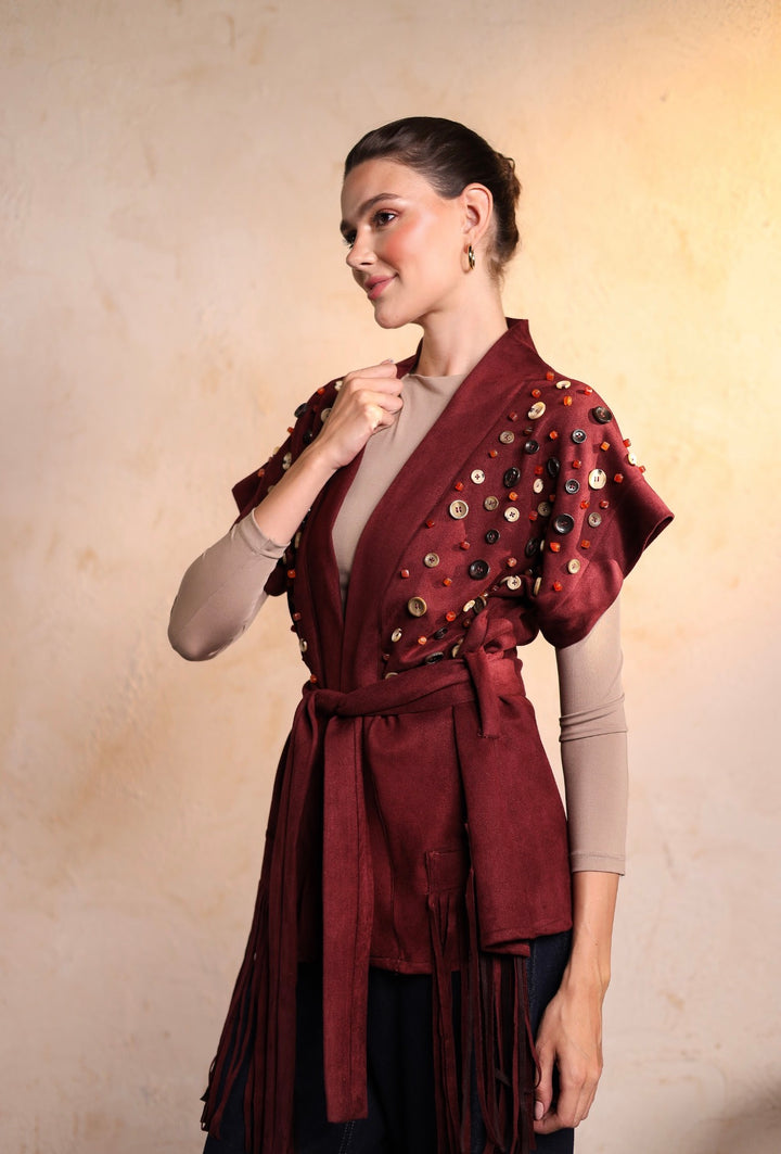 Burgundy button vest