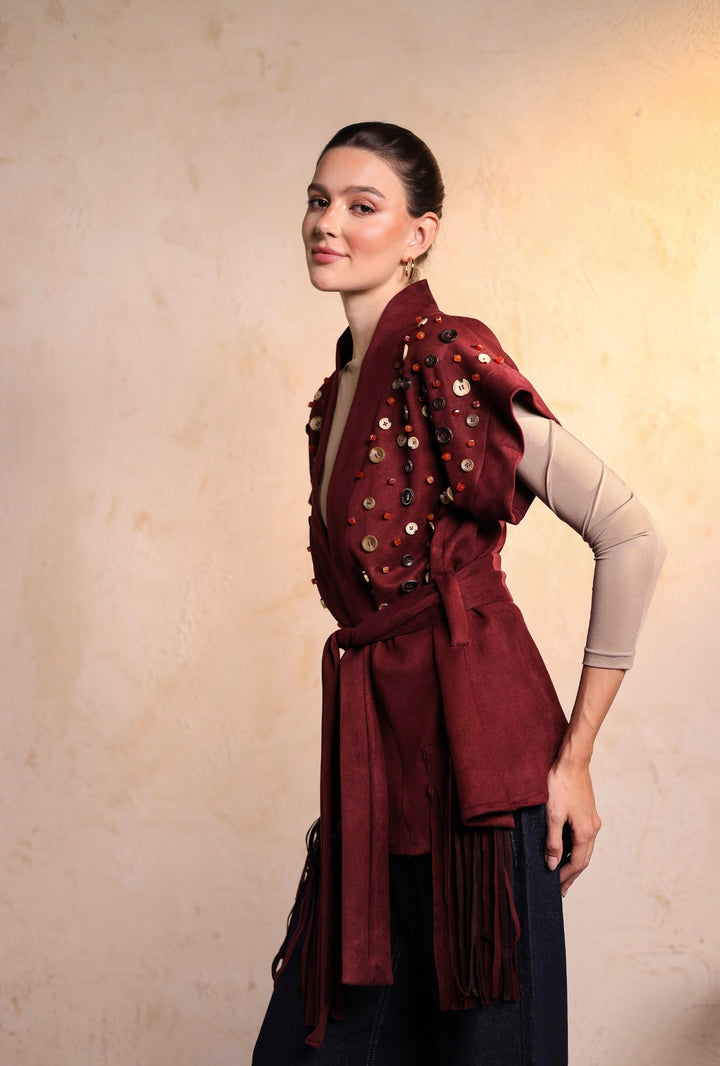 Burgundy button vest