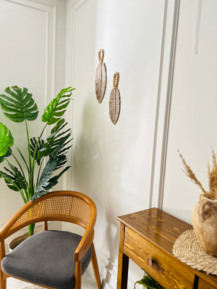 Macrame leaves wall decor with beads ( set )