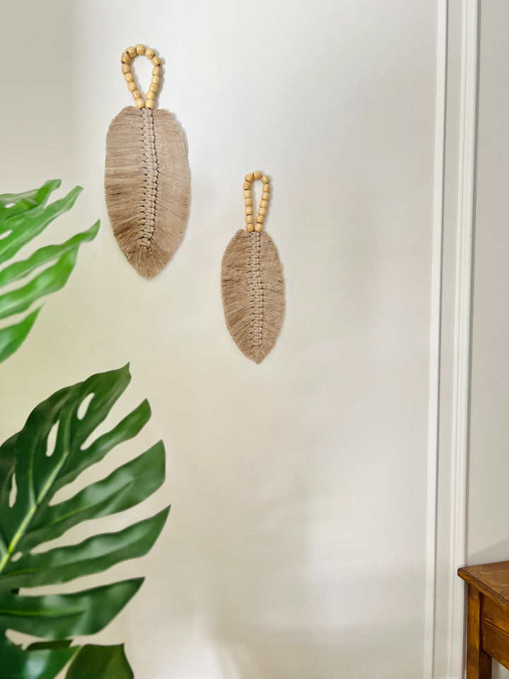 Macrame leaves wall decor with beads ( set )