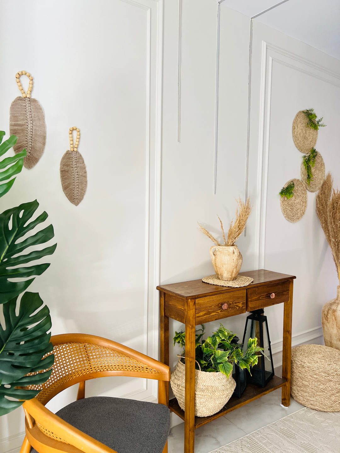 Macrame leaves wall decor with beads ( set )