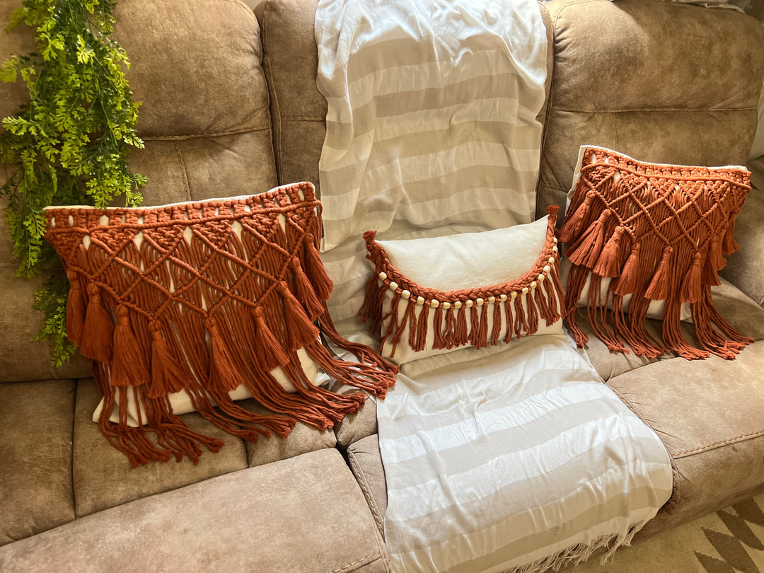 Handmade macrame pillow with beads