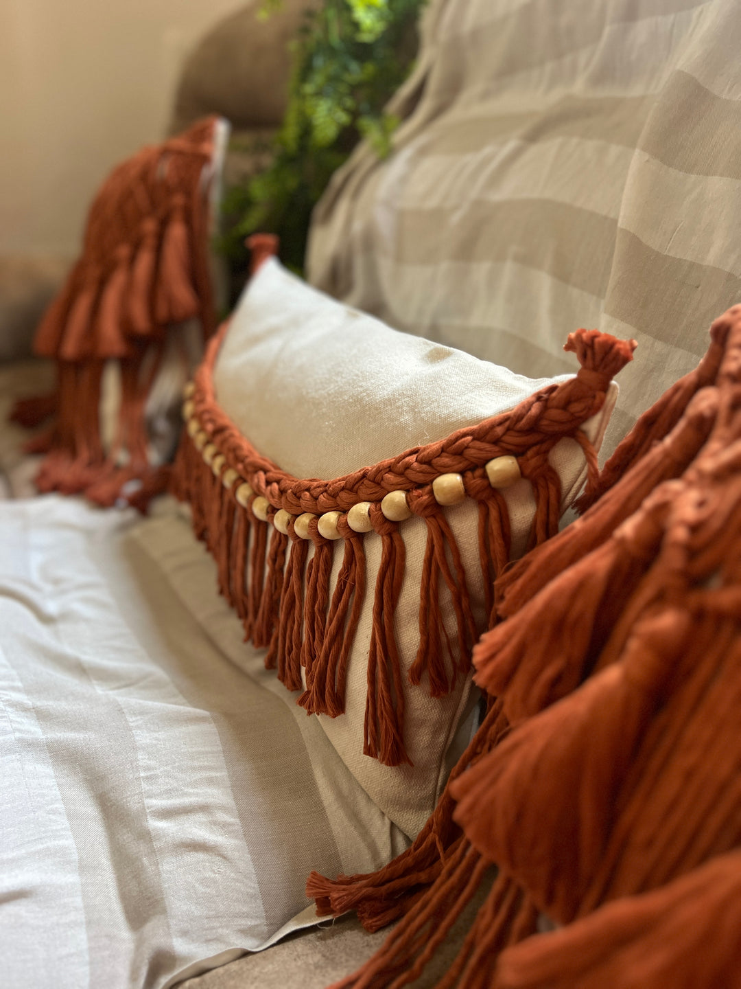 Handmade macrame pillow with beads