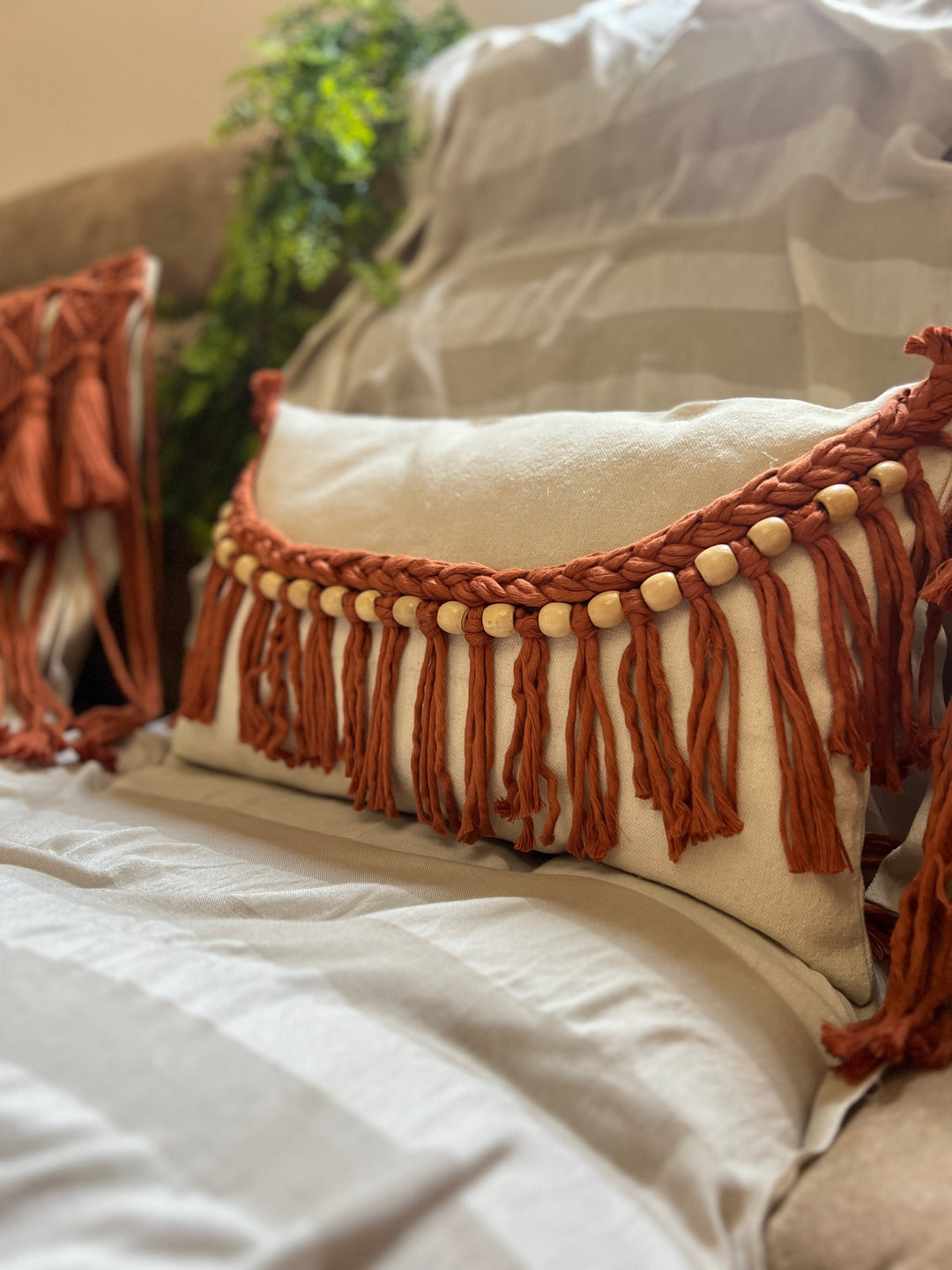 Handmade macrame pillow with beads