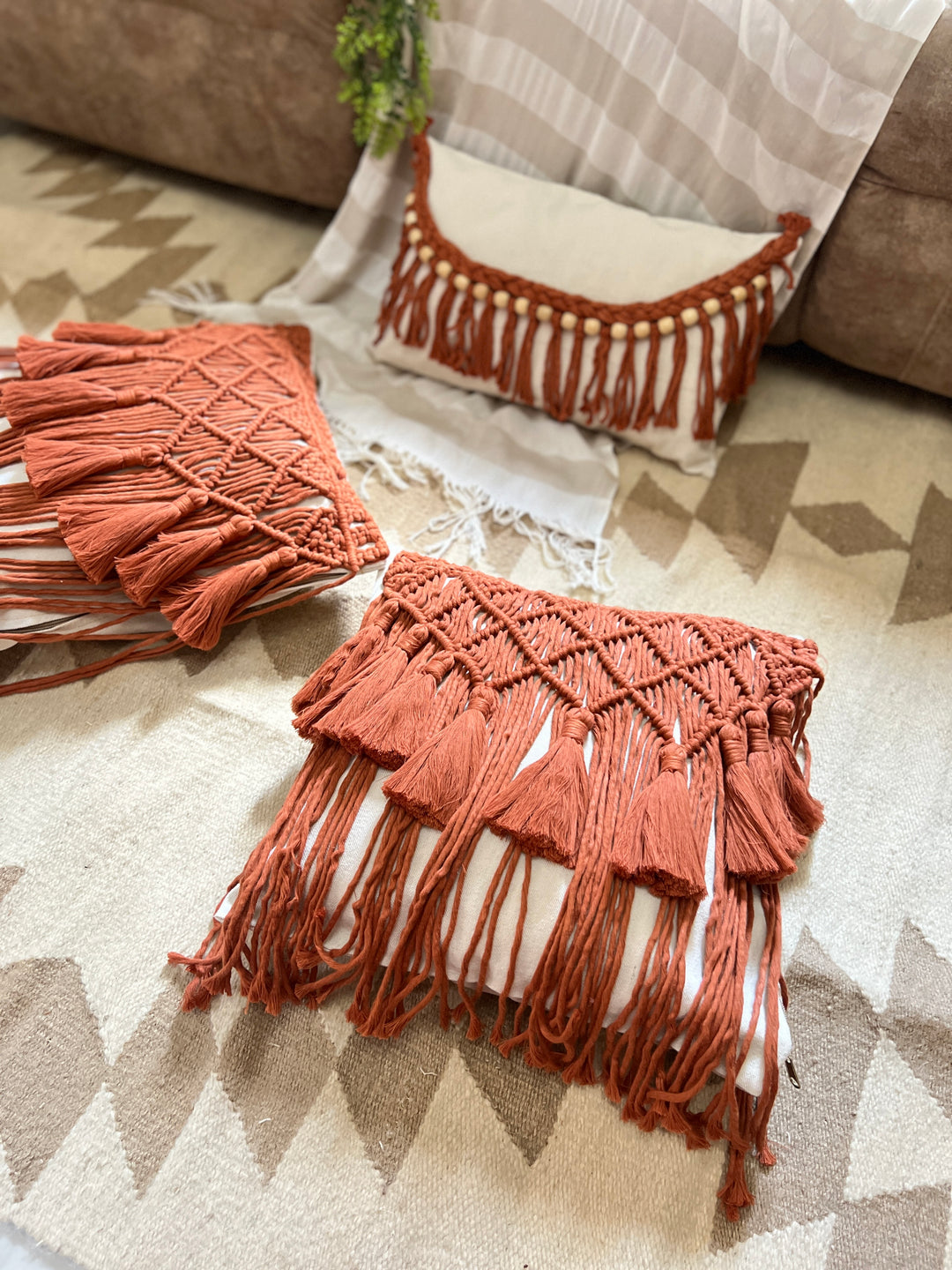 Handmade macrame pillow with beads