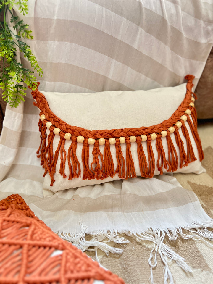 Handmade macrame pillow with beads