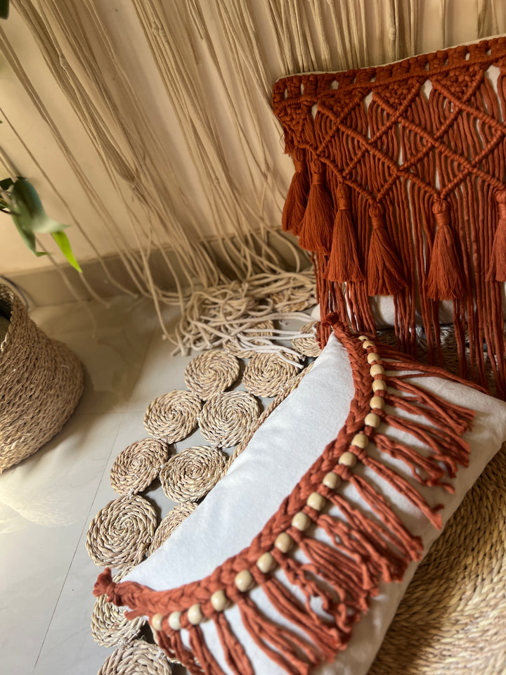 Handmade macrame pillow with beads