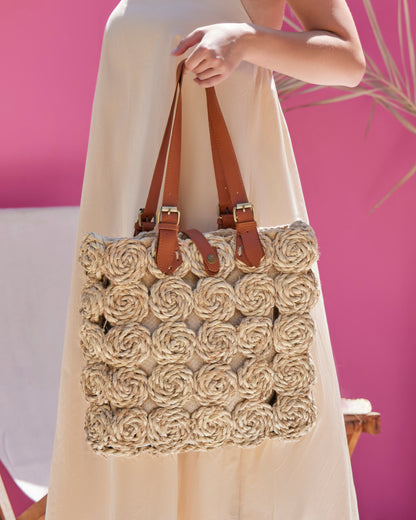 A Rectangular Wicker Bag Braided