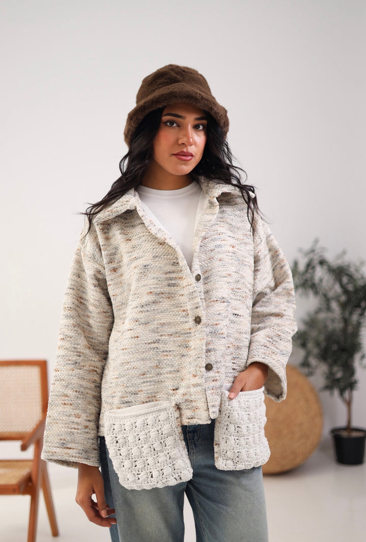 White pocket x light brown jacket