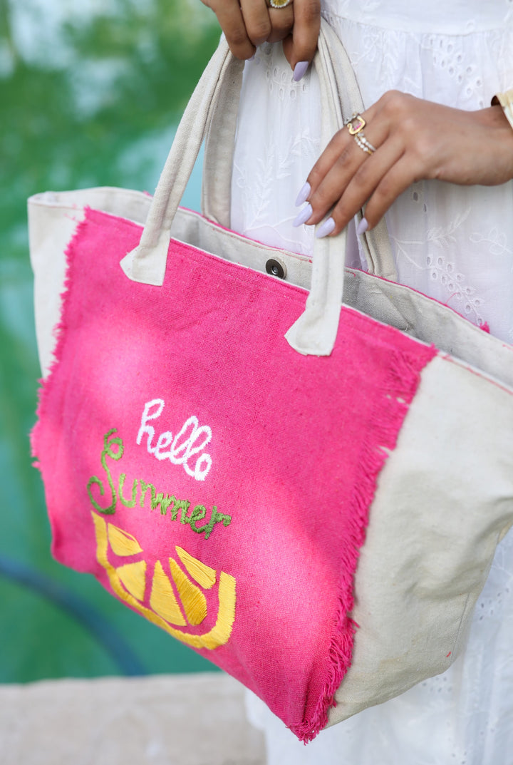 Hello summer fuschia tote bag