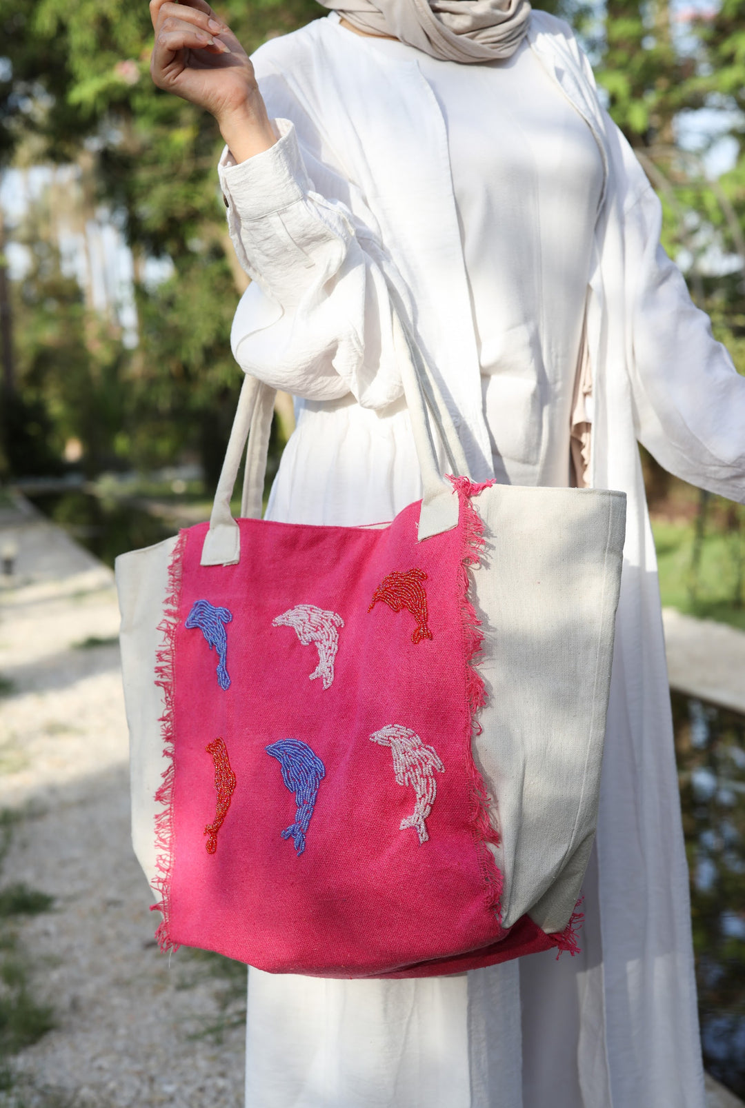 Dolphin beads tote bag