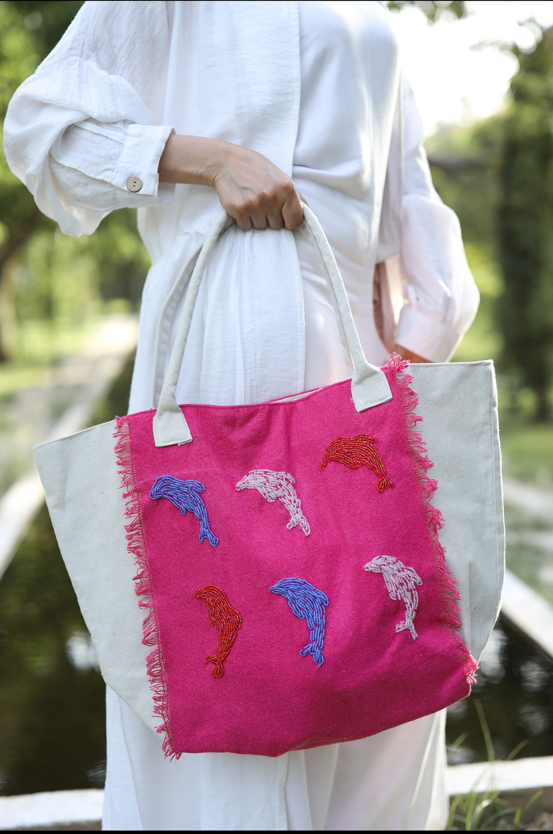 Dolphin beads tote bag