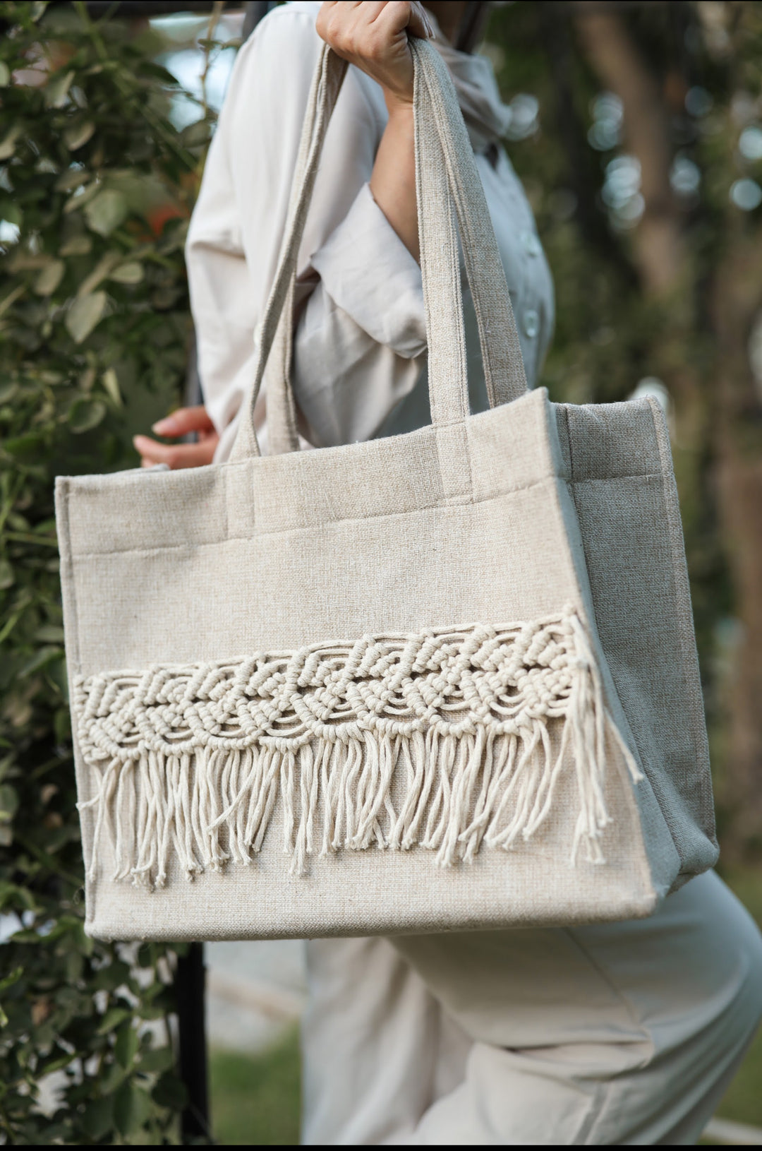 Greyish tote bag