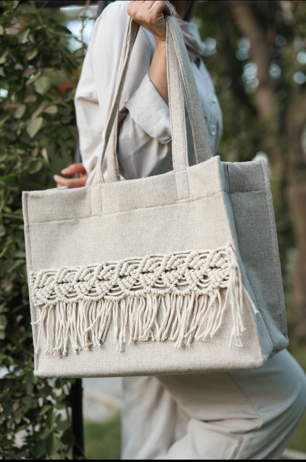 Greyish tote bag