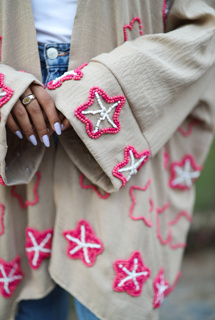 Star-embroidery kimono