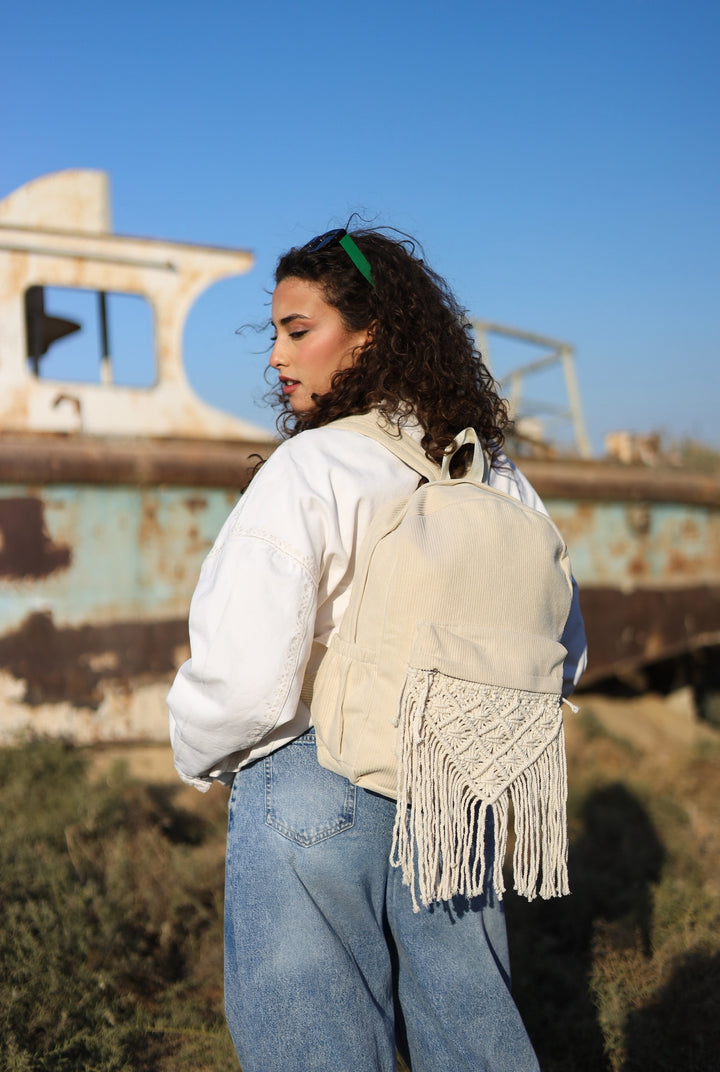 Macrame velvet backpack