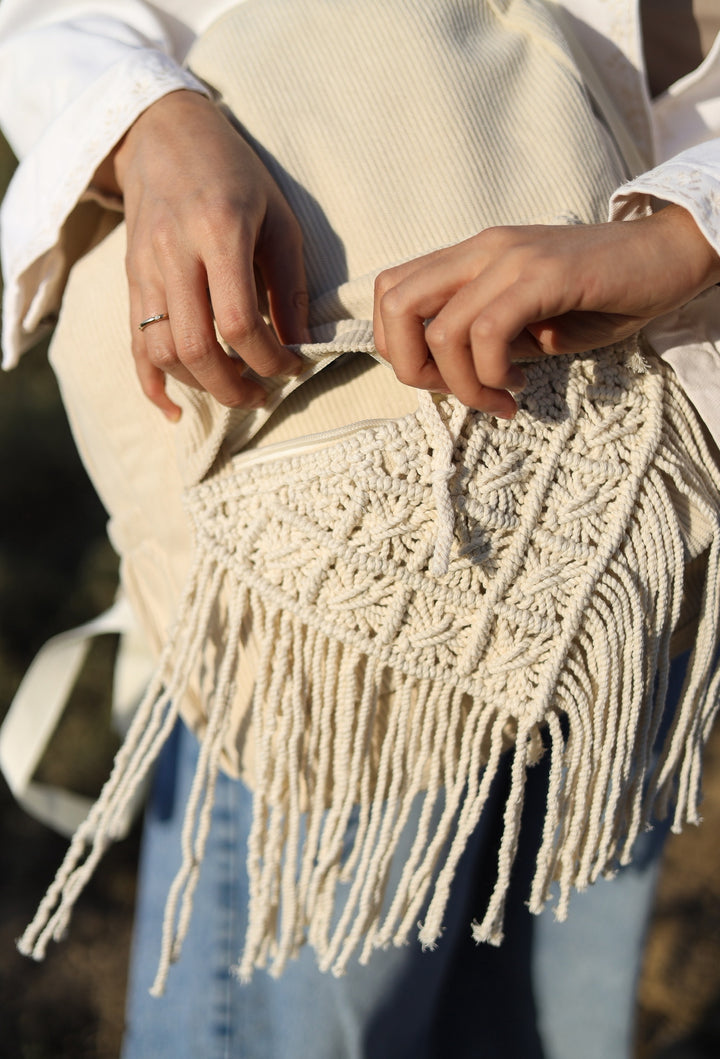 Macrame velvet backpack