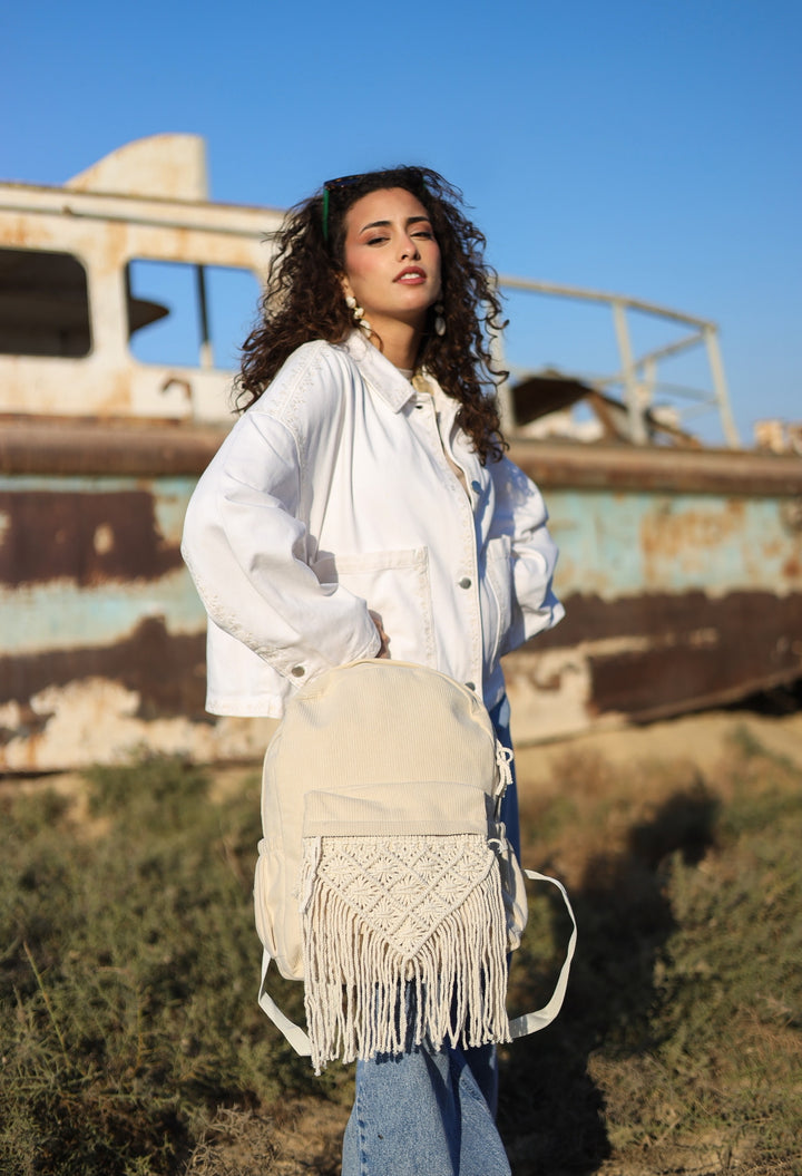 Macrame velvet backpack