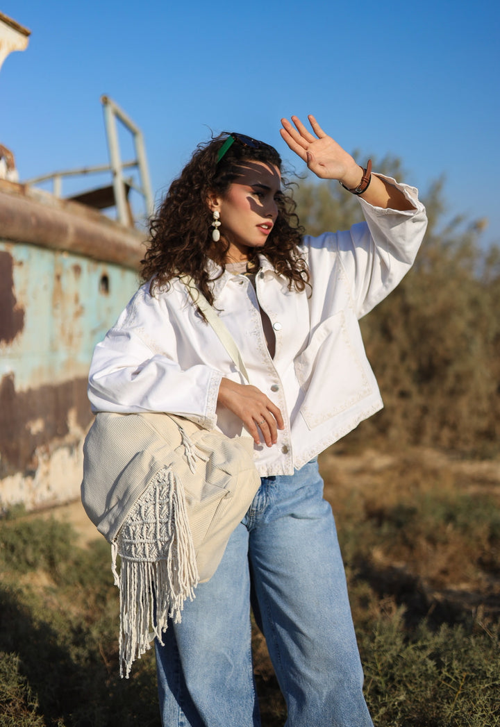 Macrame velvet backpack