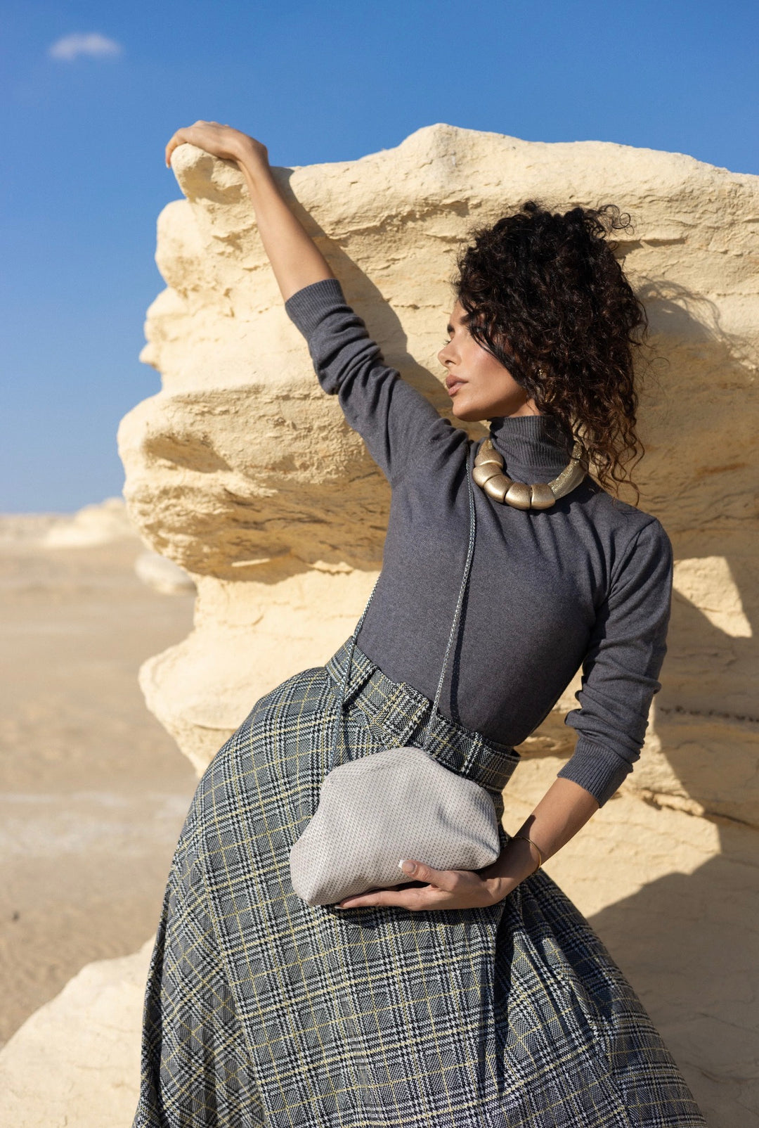 Light gray leather clutch