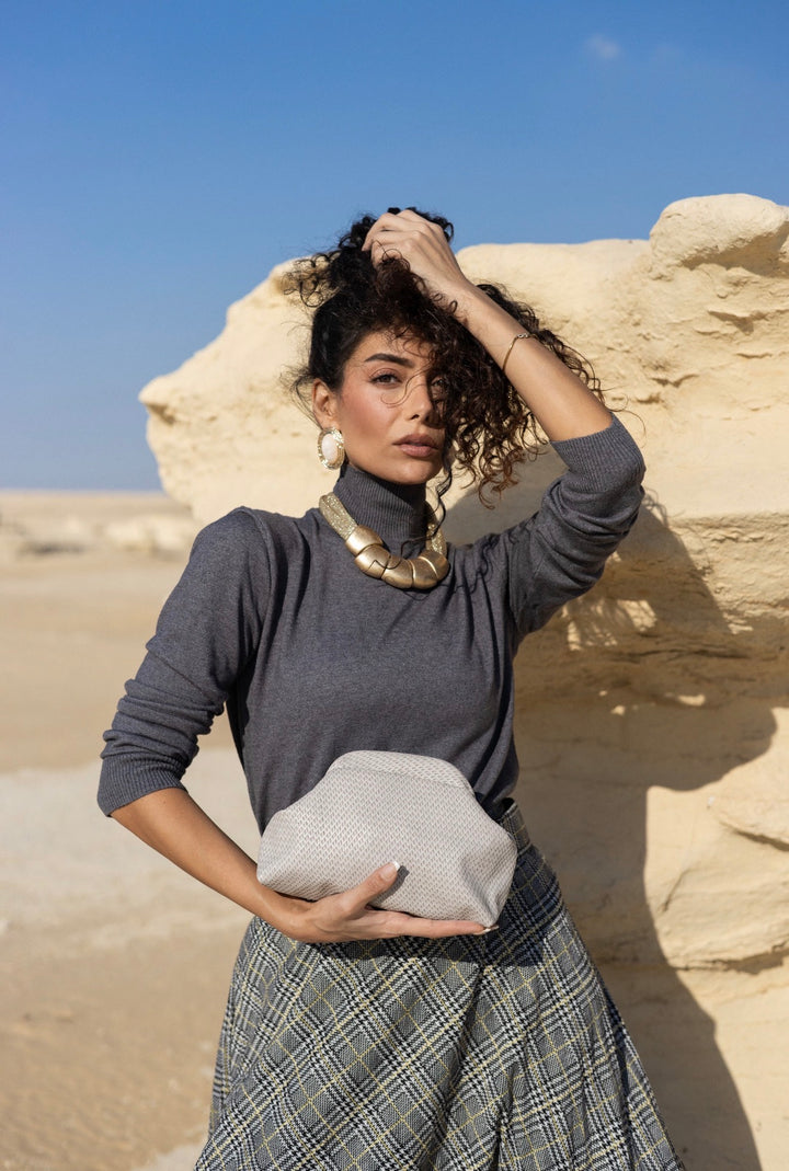 Light gray leather clutch