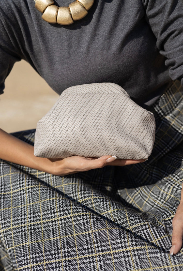 Light gray leather clutch