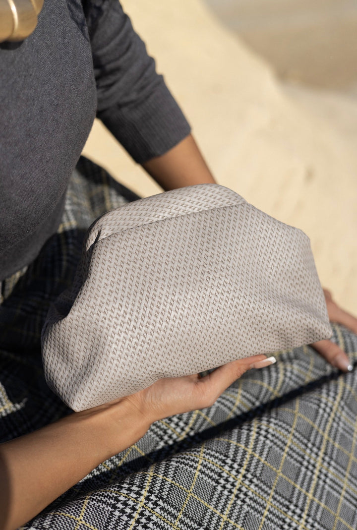 Light gray leather clutch