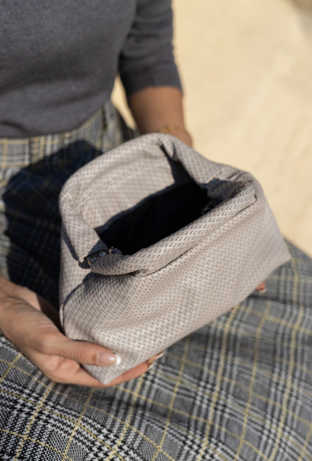 Light gray leather clutch